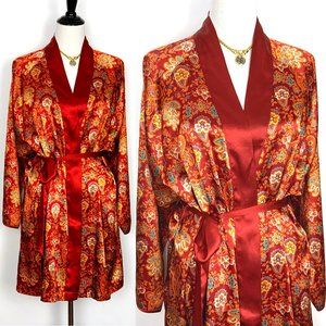 Vintage Cacique Lingerie Satin Polyester Paisley Print Robe Sz M